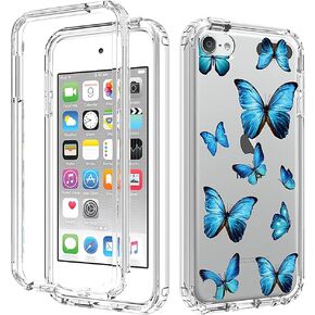 Case for iPod Touch 6/iPod Touch 5/iPod Touch 7 Case for Girls, Full Body Shockproof Clear Floral Soft Flexible TPU Slim Phone Protective Armor Cover for iPod Touch 5th/6th/7th (Butterfly)