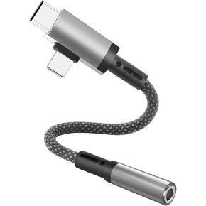 Lightning and USB C to 3.5mm Headphone Jack Adapter, USB C and Lightning to AUX Adapter (for Headphone Jack) for iPhone 16 15 14 13 Pro Max, Galaxy S24 S23 Pixel, iPad
