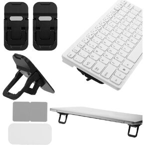2Pcs Keyboard Riser, Portable Computer Keyboard Stand Self Adhesive Laptop Feet Mini Keyboard Lift for Desk Foldable Zinc Alloy Laptop Riser for Most Keyboards (Silver)