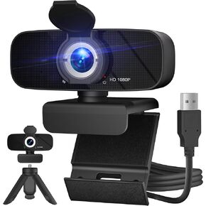 Webcam with Built-in Microphone and Rotatable Tripod, 1080P Video and Wide Angle Camera, Privacy Cover (1080P Webcam with USB Cable)