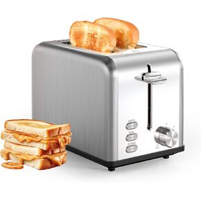 YSSOA 2-Slice Stainless Steel Toaster, 6 Browning Setting and 3 Function Toaster, Extra Wide Slot & Removable Crumb Tray, for Bread & Waffle, Silver