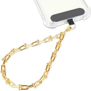 Phone Wrist Strap Metal Cell Phone Strap Phone Wrist Lanyard Phone Chain Wristlet with Phone Lanyard Patch (Gold)