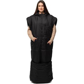 Adult Wearable Sleeping Bag with Hoodie, Sleeveless Design Adjustable Drawstring Waterproof Wearable Sleeping Bag Ideal for Camping, Cold Weather
