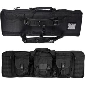 Lancer Tactical 600 Denier Polyester Double Carbine Soft Case Accessory Pouches MOLLE Webbing Secondary Gun Compartment Quick Detach Buckles Inner Storage Backpack Straps