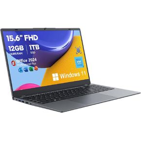 جهاز كمبيوتر محمول Windows 11 ، 12 جيجابايت DDR5/1TB SSD ، N95 رباعي النواة ، MS Office 2024 ، 15.6 بوصة 1920x1080 عرض FHD ، WiFi النطاق المزدوج ، BT5.0 ، فتح البصمة/تبديل الكاميرا الفعلية (رمادي)