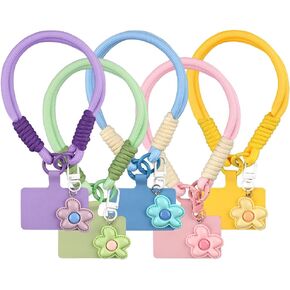 5 Pcs Pendant Flower Cute Keychain Wristlet Cell Phone Lanyard Colorful Resin Flowers Car Key Chain Women Phone Strap Aesthetic Keychain Lanyard Braided Phone Wrist Strap Phone Keychain Accessories