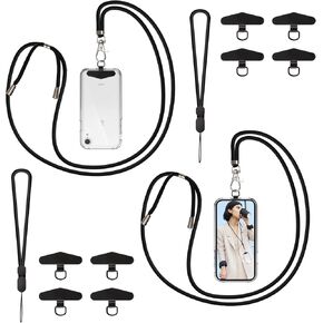 Phone Lanyards with 2 Pack Adjustable Neck Straps 2 Pack Wrist Straps 8 Pcs Stainless Steel Pads Compatible for iPhone Android Smartphones Neck Holder for Unisex & Travel Essentials, Black