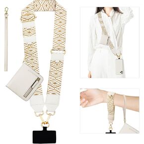 Clip and Go Strap for Phone with RFID Leather Wallet Crossbody Adjustable Cell Phone Strap Lanyard with Zippered Pouch