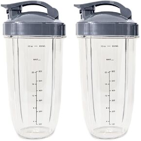 2-Pack 32oz Blender Cups Compatible with Nutribullet Pro 600W & 900W - Replacement Parts with Convenient Flip-Top To-Go Lid