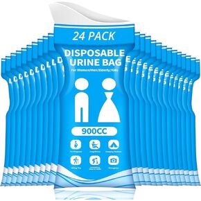 Disposable Urine Bag, Pee Bags for Travel for Women/Men, 900ML Emergency Portable Urinal Bag and Vomit Bags, Unisex Urinal Bag for Camping, Traffic Jams, Pregnant, Patient, Kids- 12/24PCS