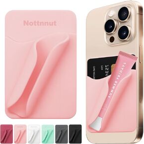 Lip Gloss Holder Card Holder Phone Case Lipstick Lip Glaze Phone Wallet Stick On Silicone Cell Phone Card Holder and Lip Balm Holder for iPhone and Android Phones Pink