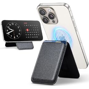 Magnetic Wallet for iPhone, for Magsafe Wallet with Stand, Magsafe Card Holder Compatible with 16/15/14/13/12 Series, Vegan Leather, Gifts Ideas for Men & Women, 1 Slot, Fit 3 Cards, Black