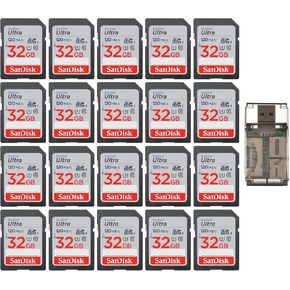 SanDisk 32GB Ultra SDHC UHS-I Memory Card for High-Speed Photography and Full HD Video - Reliable Storage Solution - Waterproof, Shockproof, and X-ray Proof Bundle with USB Card Reader(20-Pack)