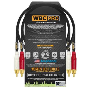 1.5 Foot RCA Cable Pair - WBC-PRO-LOCAP Low-Capacitance (14pF/ft) 22 AWG Ultra-Silent Audiophile & Professional-Grade Audio Interconnect Cable with Amphenol ACPR Gold RCA Plugs & Black Tweed Jacket