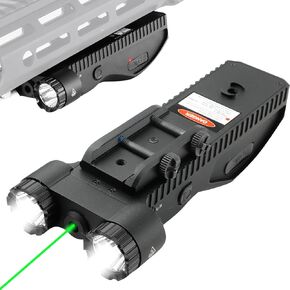 2200 Lumen Tactical Flashlight with Green Laser Beam Combo, Low Profile Design Rechargeable Weapon Light Picatinny Rail mlock Mounted with Momentary Strobe Function Rifle Flashlight