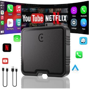 Wireless CarPlay Adapter, Car Play Adapter for iPhone 2025 Upgrade Support Netflix, YouTube, TF Card Plug & Play Dongle Android Auto Wireless Adapter for Factory Wired CarPlay Cars from 2015 & iOS10+