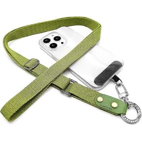 Handmade Cowhide&Wide Soft Polyester Cotton Phone Lanyard,Unisex Adjustable Crossbody Neck Strap for Cell Phones,R09