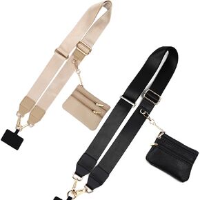 2-in-1 Crossbody Phone Strap with Removable Wrist Strap, 2 Pack Adjustable Cell Phone Lanyard Crossbody with Wallet, Clip And Go Phone Strap with Zippered Pouch for Women Travel Cruise Essential