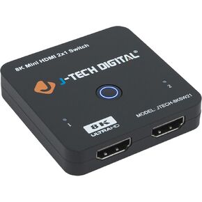 J-Tech Digital 8K HDMI 2.1 Mini Switch 2 in 1 Out 48Gbps 8K 60Hz 4K 120Hz HDR / HDR10 HDMI Switcher for Xbox PS5 BluRay with Auto Switch [JTECH-8KSW21]