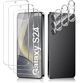 Galaxy S24 FE Screen Protector [3+3 Pack] Camera Lens Protector, Fingerprint Unlock Support, HD Tempered Glass, Touch Sensitive, Anti Scratch, for Samsung S24 FE [6.7 inch] 5G Glass Screen Protector