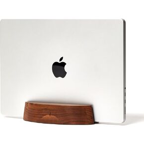 Nordik Adjustable Vertical Laptop Stand - Walnut - Premium Laptop Holder for Home Office, Software Engineers - Space Saving Desk Laptop Dock - Stable Non-Slip Wood Stand - MacBook Pro