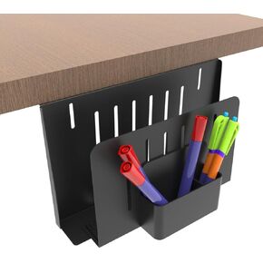 JINGCHENGMEI Desk Side Storage Organizer, Steel Under Desk Storage with Magnetic Pen Holder, Cooling Holes Design Desk Side Laptop Holder, Depth Adjustable Side Desk Storage Holder for Office or Home