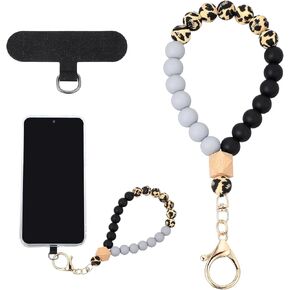 Phone Strap Beaded Cellphone Wrist Lanyard Cute Aesthetic Phone Wristlet Elastic Silicone Marble Hands-Free Chain with Tether Tab for Decoration Personalization Anti-loss