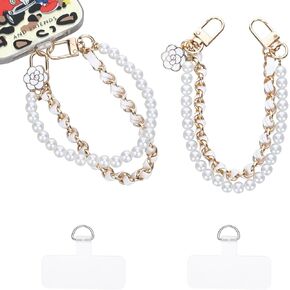 2Pcs Phone Wrist Strap, Pearl Phone Strap, Phone Charms Strap, Phone Charms Strap, Cell Phone Chain, Phone Charm Strap, Phone Beaded Wrist Strap, Pearl Phone Charm, Purse Chain, Cell Phone Strap