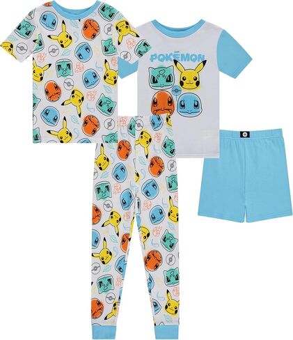 Pokemon Boys Pikachu Pajamas Set - 4 Piece Short Sleeve Pajamas - Short Sleeves, Shorts and Pants Pajamas Set in Kuwait