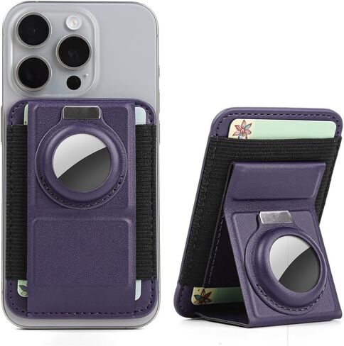 Mag Wallet with Airtag Holder, Magnetic Pu Leather Wallet Card Holder for Men Compatible with iPhone, Safe Wallet with Adjustable Stand, RFID Slim Wallet for Back of iPhone 15/14/13/12 Series in Saudi Arabia