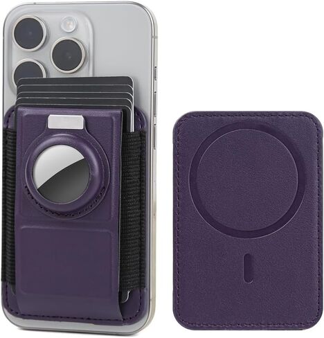 Mag Wallet with Airtag Holder, Magnetic Pu Leather Wallet Card Holder for Men Compatible with iPhone, Safe Wallet with Adjustable Stand, RFID Slim Wallet for Back of iPhone 15/14/13/12 Series in Saudi Arabia