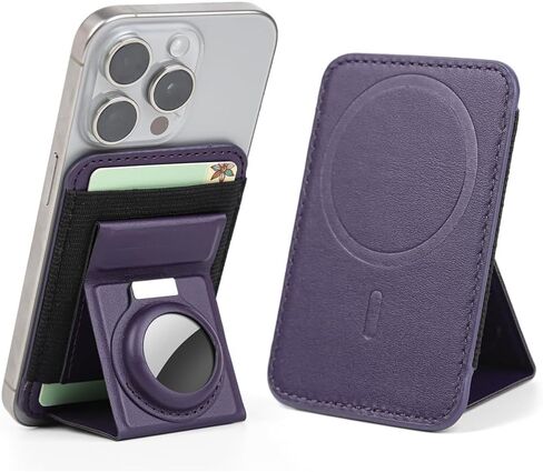 Mag Wallet with Airtag Holder, Magnetic Pu Leather Wallet Card Holder for Men Compatible with iPhone, Safe Wallet with Adjustable Stand, RFID Slim Wallet for Back of iPhone 15/14/13/12 Series in Saudi Arabia