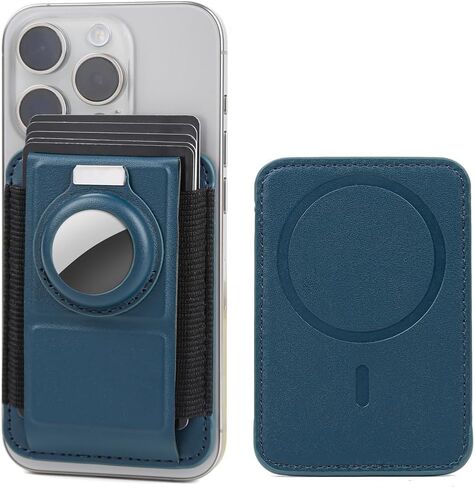 Mag Wallet with Airtag Holder, Magnetic Pu Leather Wallet Card Holder for Men Compatible with iPhone, Safe Wallet with Adjustable Stand, RFID Slim Wallet for Back of iPhone 15/14/13/12 Series in Saudi Arabia