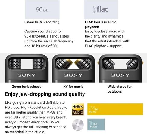 مسجل صوتي عالي الدقة من Sony PCM-A10 مع ذاكرة 16 جيجابايت وحزمة ميكروفون ستيريو مدمج (أسود) مع بطاقة 32 جيجابايت من الفئة 10 UHS-I U1 MicroSDHC مع محول (عنصران) in Saudi Arabia