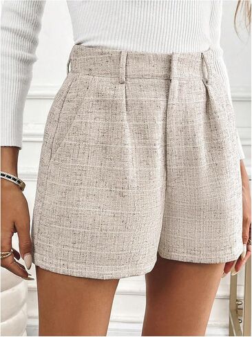 شورت نسائي أنيق منقوش من MakeMeChic عالي الخصر وسحاب وواسع الساق قصير أنيق للعمل والمكتب كاجوال in Kuwait