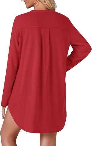 Vrtige Women's Striped Nightshirt Button Down Long Sleeve Nightdress Nightgown with Pocket in Saudi Arabia