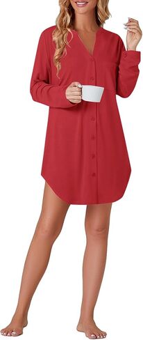 Vrtige Women's Striped Nightshirt Button Down Long Sleeve Nightdress Nightgown with Pocket in Saudi Arabia