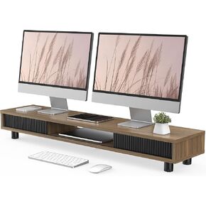 Fenge Dual Monitor Stand ، 42.5 بوصة طول الشاشة يقف الناهض لشاشات 2 ، الباب المنزلق مع منظم التخزين Stand for Desk ، رف مكتب ثنائية للكمبيوتر المحمول ، الكمبيوتر ، الطابعة ، الكمبيوتر ، التلفزيون