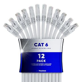 Maximm Cat 6 Ethernet Cable - 12 ft (12-Pack), High-Speed LAN, Internet, Patch, and Network Cable - UTP, 10Gbps, 550MHz Ethernet Cord - Gray