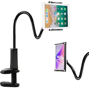 ZUYEE Gooseneck Tablet Holder for Bed 4-10.5" Devices iPad Holder Stand Desk Mount Clip 30 inch Flexible Arm Clamp for iPad Mini Air Galaxy Tabs Nintendo Switch Kindle Fire Cell Phone White