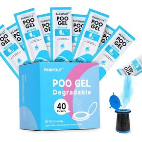 40Packs Poo Gel for Portable Toilet, Absorbent Poo Powder for Liquid Waste and Urine Camping Toilet Outdoor Hiking