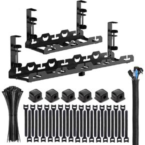 Cable Management Tray Black Under Desk 2 Pack 15.7" Cable Management Kit No Drill Cable Management Box Cord Organizer for Desk Wire Management Cable Basket for Home Office with Accessories