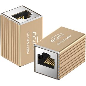2 Pack RJ45 Coupler, Aluminum Alloy Shell, Ethernet Adapters Female to Female, 8-Pin Modular Straight Through Extender, Network Connectors for Cat8/Cat7/Cat6/Cat6a/Cat5e/Cat5 Ethernet Cable(Gold)