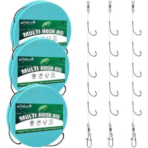 Dovesun Fishing Bait Rigs 50lb 5 Hooks Fishing Rigs for Saltwater Freshwater with Leader Holder Multi Hook Rigs #16 Hook 3PCS/6PCS
