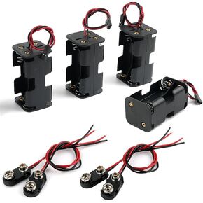 4-Set AA Battery Holders & Cases (4x1.5V/6V, 2-Layer) & 9V Connector Kit - I Type Hard Plastic Shell Clips, Pack of 4