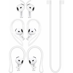Anti-Slip Set for AirPods 4 Silicone Adjustable Ear Hook Ergonomic Design Wings Wingtip Ear Hooks Tips Strap Sport Earbuds Accessories Eartip Compatible with AirPods 4th White