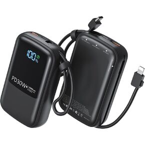 UYAYOHU Portable-Charger-Power-Bank - 16000mAh Battery Pack PD 30W Fast Charger Built-in Type-C and iOS Cables for iPhone, Samsung Galaxy, and Most Electronic Devices(Black)