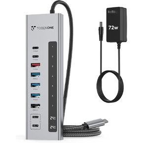 TobenONE Powered USB C Hub, 11-in-1 10Gbps USB C Splitter with 5 USB-A and 5 USB-C, 72W Adapter, 100W PD-in, 2 24W USB-C Charging Port, Hub for Laptop, MacBook Pro/Air, iPad, Phone(Not for Monitor)
