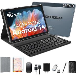 2025 Latest Android 14 Tablet, 4G Cellular Tablets with Dual Sim Slot, 14GB RAM 128GB ROM (TF 1TB) 10 inch Tablet, 2 in 1 Tablet with Keyboard, Octa-Core, Incell Display, 5G WiFi+4G LTE, 8000mAh, GPS