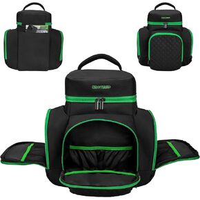CROTIRAD Carrying Case Compatible with Xbox Series X, Travel Bag with Multiple Storage Pockets for Xbox Controllers, Headset, Game Discs, Cables and Other Accessories, Green Zip